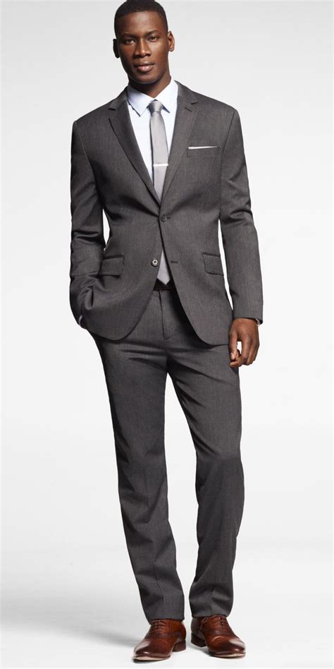 dark grey suit brown shoes